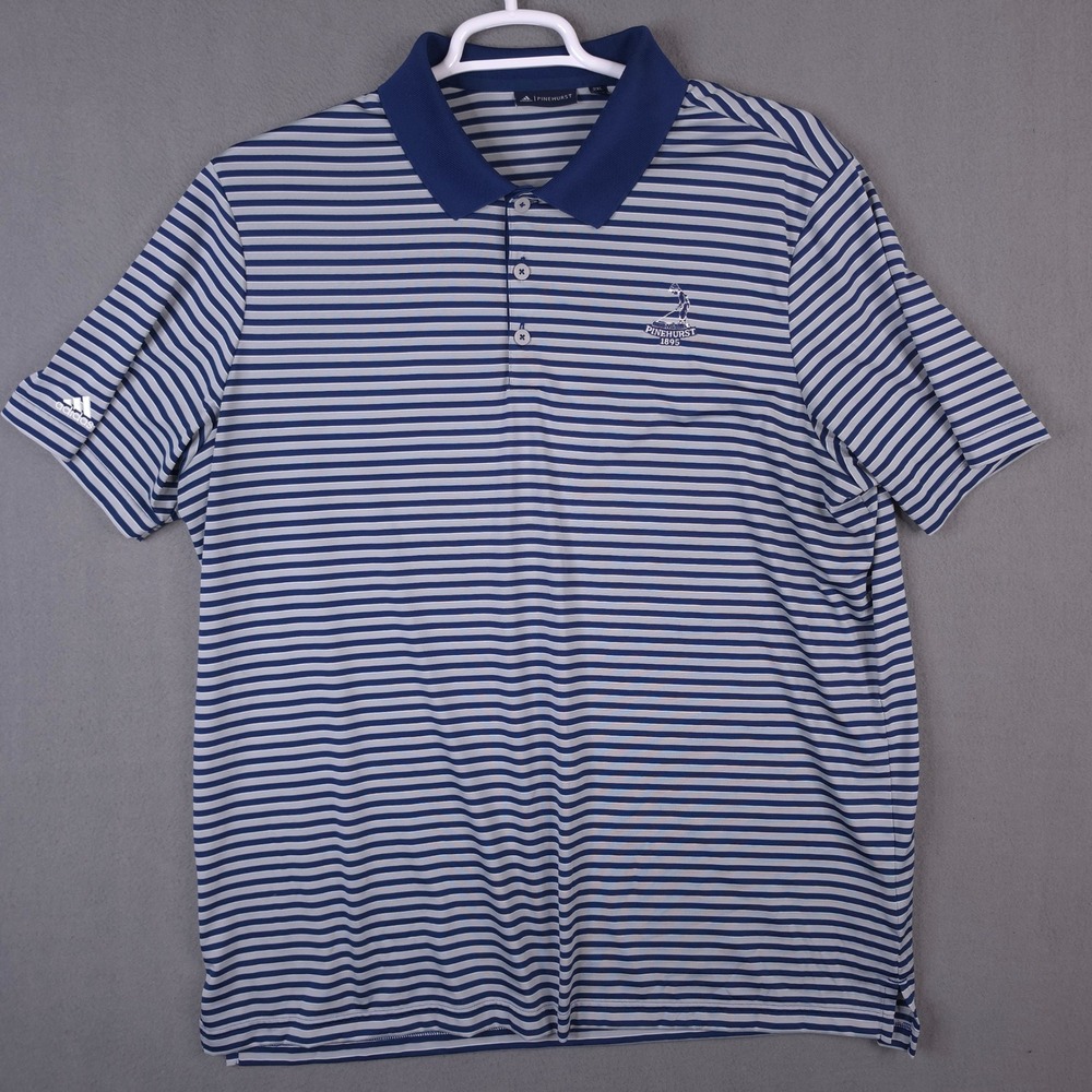 Adidas Pinehurst 1895 Mens 2XL Blue White Striped Short Sleeve Golf Polo Shirt